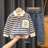 MQTIME  -  New Spring Kids Clothes Set Children Cute Thin Style Polo Shirt + Pants Girls Color Block Stripe Outwear 2PCS