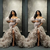 MQTIME  -  High Slit Prom Dresses Ruffles Maternity Robes for Photo Shoot Female Pregnant Mermaid Evening Gowns Customise