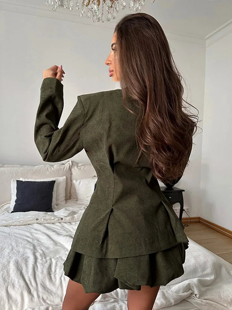 MQTIME - Sexy Lapel Jackets Bubble Skirt Woman's Set Retro Deep V-neck mqtime MQTIME - Sexy Lapel Jackets Bubble Skirt Woman's Set Retro Deep V-neck mqtime
