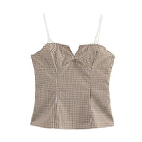 MQTIME  -  Fashion Plaid V Neck Cami Top Women Elegant Sleeveless Spaghetti Strap Camisole Tops Casual Going Out Outfit For Spring Summer