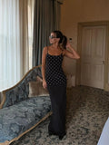 MQTIME  -  Sexy Polka Dots Print Spaghetti Strap Slim Long Dress Women Backless Sleeveless Party Dresses Fashion Nightclub Female Vestdios