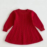  MQTIME  -  New Autumn Kids Princess Dress European American Style Baby Girls Knitting Dress Short Sleeved Solid Color Knitted Clothes