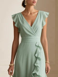 MQTIME  -  Summer New Simple Solid Color Women Sleeveless Dress Elegant V-neck Female Lace Dresses