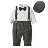 MQTIME  -  Baby Boys Gentleman Suit Formal 1st Birthday Newborn Outfit One-piece Jumpsuit+Beret+Bowtie+Suspender Toddler Clothes