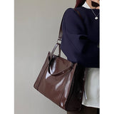 Mqtime Simple Solid Color Women's Messenger Bag Vintage Large Capacity Ladies Shoulder Bags Pu Leather Commute Female Tote Handbags