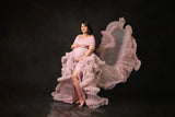 MQTIME  -  Dusty Pink Maternity Dresses for Babyshower Elegnat Off The Shoulder Ruffles Vestidos For Pregnant Woman Slit Photoshoot Props