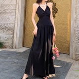 MQTIME  -  Casual Dress Backless Dress Daily Casual Wear Solid Pattern V Neckline Daily Wear Microelasticity Backless Dress