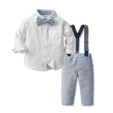 MQTIME  -  Kids Toddler Gentleman Party Dress Set Children Newborn Long-sleeved Cotton Shirt Bow Set Shirt Tops Suspender Pants with Tie