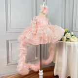 MQTIME  -  Baby dress first birthday party trailing bow with small flying sleeves elegant high-end mesh girl princess dress