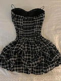  MQTIME  -  Summer Plaid ter Dr Women's Small Size Waist Cinching Design Ele Slimming ort Skirt A-Line Midi Dr