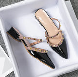 MQTIME  -  Women Heels Shoes Free Shipping Promotion Studded Designer Luxury Leather Slippers Shiny Mixed Colors Strap Seam Slides Blue Red