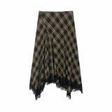 MQTIME  -  Women Vintage Chic Midi Skirt Elegant Women Plaid Lace Long Skirt New Summer  Commute Dinner Party Lady Skirt