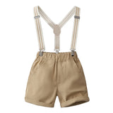 MQTIME  -  3Piece Sets Summer Baby Boy Clothes Korean Fashion Gentleman Tie Short Sleeve Tops+Shorts+Straps Boutique Kids Clothing B001