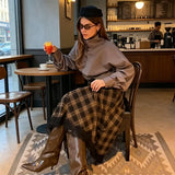 MQTIME  -  Women Vintage Chic Midi Skirt Elegant Women Plaid Lace Long Skirt New Summer  Commute Dinner Party Lady Skirt