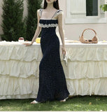 MQTIME  -  French Style Vintage Polka Dot Long Dress Summer Stylish Lace Patchwork Female Clothing Flying Sleeve Elegant Bag Hip Dresses