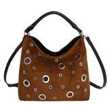 Retro Niche Metal Rivet Tote Bag for Women New Versatile Biker Style Shoulder Crossbody Bag