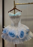 MQTIME  -  Light Blue Handmade Sweetheart Short Prom Dress Sparkly Rhinestone Appliques Homecoming Gown Princess Puffy Birthday Party Dress