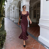  MQTIME  -  Women Sexy Dress Fashion Short Sleeves Bodycon Dresses Women Spring Summer Elegant Dot Print Party Long Dress