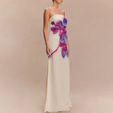 MQTIME  -  Spring Fashion Flower Print Women Long Dress Sexy Strapless Backless Hollow Evening Dress Summer Off Shoulder Holiday Maxi Dress