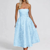 MQTIME  -  Summer Strapless Jacquard Floral Dresses Women Corset A Line Midi Cocktail Party Dress Backless Elegant Sexy Party Dresses