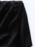 MQTIME  -  V-Neck Velvet Long Dresses Pleated Sexy Wide Shoulder Strap Waist Cinching Slim Fit Sleeveless Robes Gold Button Trend Dress