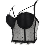 MQTIME  -  Sexy Bustiers Women Lace Mesh Camisole Transparent Corset Sheer Black Sharper Fishbone Short Tube See-through Tops Outer Wear