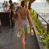 MQTIME  -  Fashion Leopard Skirt Set Women Sexy V-neck Sleeveless Cropped Slim Vest Asymmetrical Midi Skirt Suit Lady Vacation Outfits