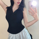 MQTIME  -  Polo collar basic American camisole vest Spicy girl short sleeveless slim fit versatile top for women