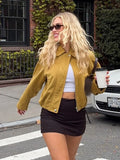 MQTIME  -  Women Fashion Turn-Down Collar Long Sleeves Casual Autumn Jacket Woman Zipper Pocket Design Solid Street Style Short Coat
