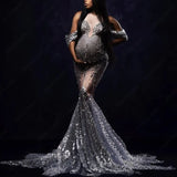 MQTIME  -  Sequin Maternity Photography Dress Glittering Rhinestones Dress Maternity Baby Shower Robe Pregnant Wedding Dress Photo Shoot