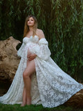 MQTIME  -  Illusion White Maternity Dress for Pregnancy Sweetheart Full Sleeves Slit Gala Gown Customized Lace PhotoBabyShower Gowns