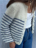  MQTIME  -  Autumn New Color Blocked Striped Cardigan Sweater Women's Round Neck Jacket