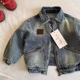 MQTIME  -   Children Denim Jackets Autumn Fashion Boys Turn Down Collar Zipper Loose Coats Spring Kids Retro Short Outerwear 2-8 Years