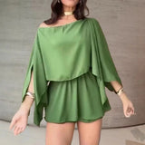 MQTIME  -  Sexy Off Shoulder Slash Collar Loose Suit Elegant High Waisted Shorts Outfit Fashion Design Style Women Commute Clothing 3 Piece