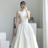 MQTIME  -  Luxury Women's Formal Dress Summer New White Elegant Satin Wedding Gown Sexy Backless Bow Slim Celebrity Midi Party Vestido 991P
