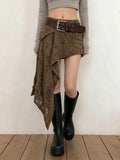 MQTIME  -  Y2k Irregular Design Hole Vintage Solid Low Waist Folds Knitted Women's Skirts