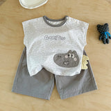  MQTIME  -  Boys' Suit Spring and Summer New Children's Wear Korean Boy Baby Fashion Cartoon Vest Shorts Two-piece Set Simple