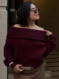 MQTIME  -  Spring and Autumn Foreign Fashion Fashionable Straight Neck Solid Color Off-the-shoulder Clavicle Sweater Women's 2025 New Style