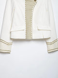 MQTIME  -  Women Fashion  Gold Braided Cropped Military Jacket Autumn Female Chic Jacket Lady Long Sleeve Short Napoleon Coat