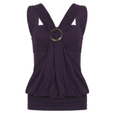 MQTIME  -  Women's Purple Halter Neck Top Criss Cross Strap O Ring Detail Sleeveless Ruched Y2K Aesthetic Party Clubwear Going Out Outfit