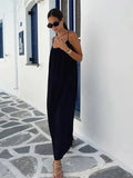 MQTIME  -  Loose Backless Solid Sling Women Dresses Sleeveless Empire Elegant Female Dress Fashion New Holidays Lady Beach Robes