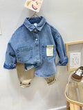 MQTIME  -  Children Boy Autumn Denim Jackets Cotton Sticker Pockets Infant Baby Boys Outerwear Loose Korea Turn Down Collar Little Boy Coat
