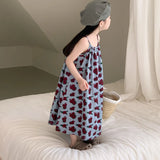 MQTIME  -  Summer Baby Girl Sling Dress Cotton Korean Sleeveless Toddler Girl Vestido Loose Thin Rose Printed Children Girl Slip Dress