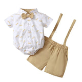 MQTIME  -  Summer Baby Boys Costumes Short Sleeve Bodysuit with Bow + Suspender Pants Wedding Parties Festivals Gentleman Clothing
