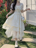 MQTIME  - Chic and Elegant Woman Dress Puff Sleeve Chiffon Dress 2024 New Summer Fairy Dress One Piece Korean Style Summer