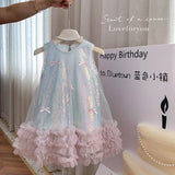 MQTIME  -  Kids Girls Fairy Princess Dress Sleeveless Bow Sequined Cake Dress Children Puffy Skirt Birthday Party Vest Tulle Dresses