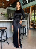 MQTIME  -  2024 New Sexy Women's Dress Long Sleeves High Cut Party Dresses Club Evening Robes Fashion Chic Women Clothing Elegant Gown