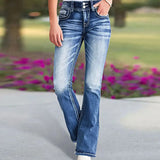  MQTIME  -  Y2k Retro Gothic High Waited Jeans Hot Embroidery Pattern Blue Jeans Woman Hip Micro Horn Baggy Jeans Street Clothing
