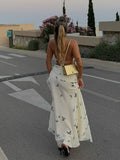  MQTIME  -  Elegant Elegant Butterfly Print  Sleeveless Long Dress Women Halter Backless Lace Up Slim A-line Dresses New Lady Party Robes