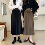 Mqtime Maternity Dress Clothing Knitted Maternity Long Skirts Elastic Waist A Line Clothes for Pregnant Women Casual Pregnancy Skirt